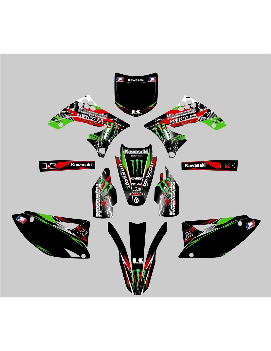 Aufkleber Satz kompatibel mit per KAWASAKI KXF 250 2009 2012 MXPKAD13658