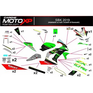 Kit Autocollants compatible avec Kawasaki Zx6R 2009 - 2012 - MXPKAD9754