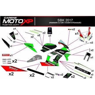 Aufkleber Satz kompatibel mit Kawasaki Zx6R 2009 - 2012 - MXPKAD9751