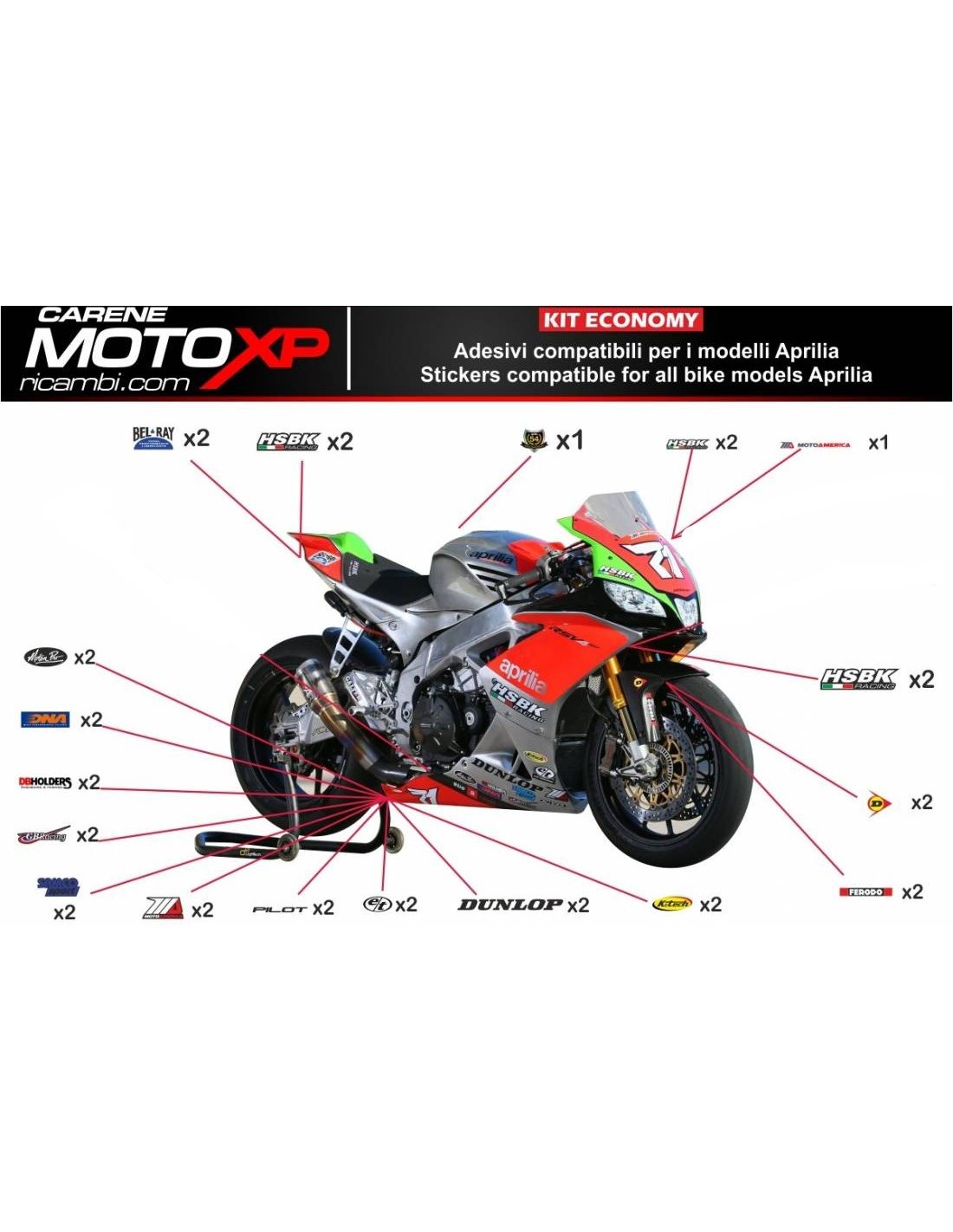 Kit adesivi compatibile con Aprilia RSV4 2015 - 2020 - MXPKAD8064