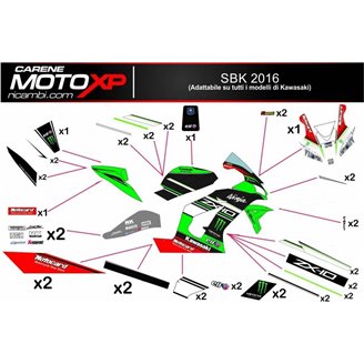 Kit Autocollants compatible avec Kawasaki Zx6R 636 2013 - 2018 - MXPKAD9785