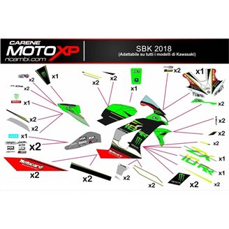 Kit adesivi compatibile con Kawasaki Zx6R 636 2013 - 2018 - MXPKAD11869